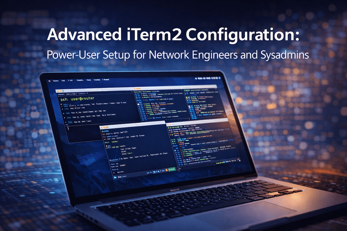 Advanced iTerm2 configuration showing multiple terminal panes on macOS for network engineers and system administrators