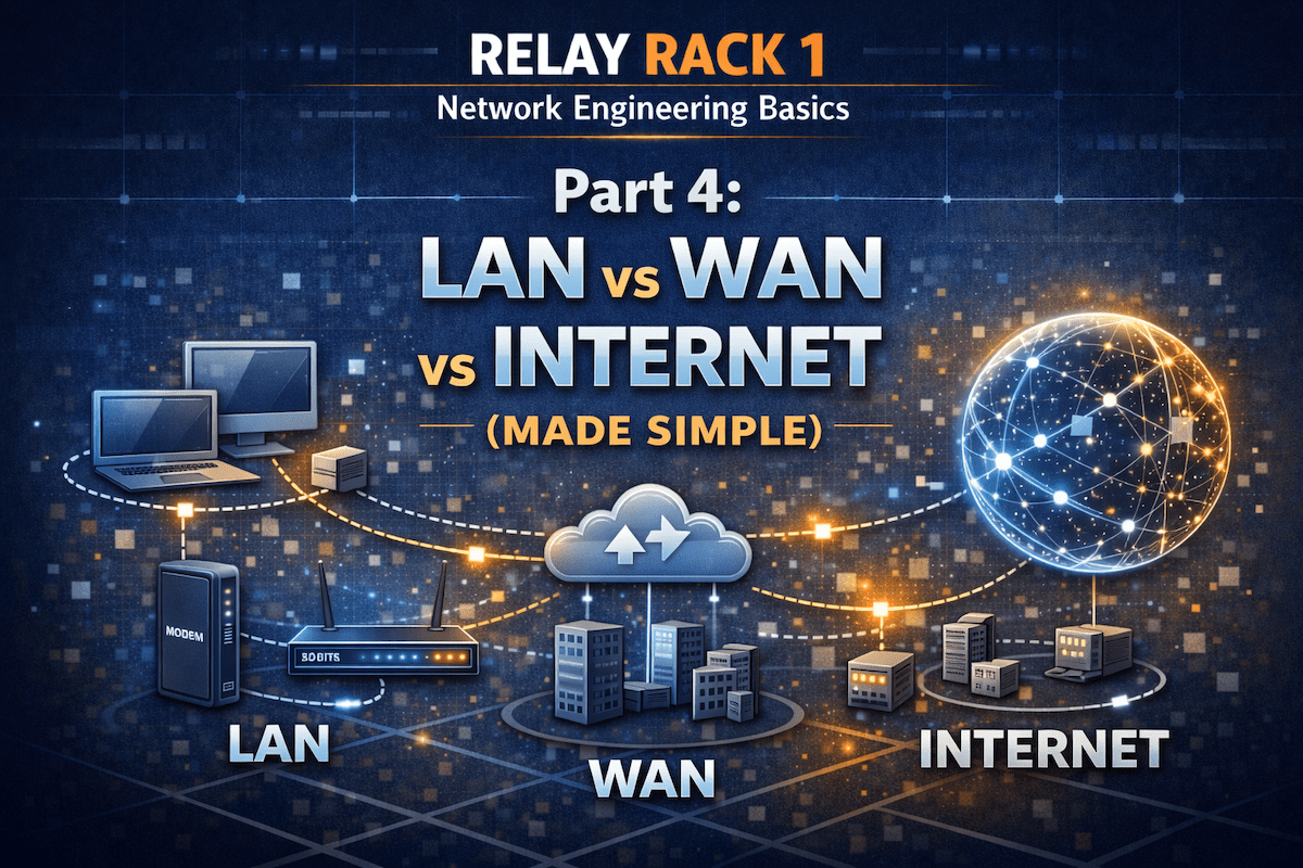Diagram illustrating the difference between a LAN, a WAN, and the Internet in a basic network layout