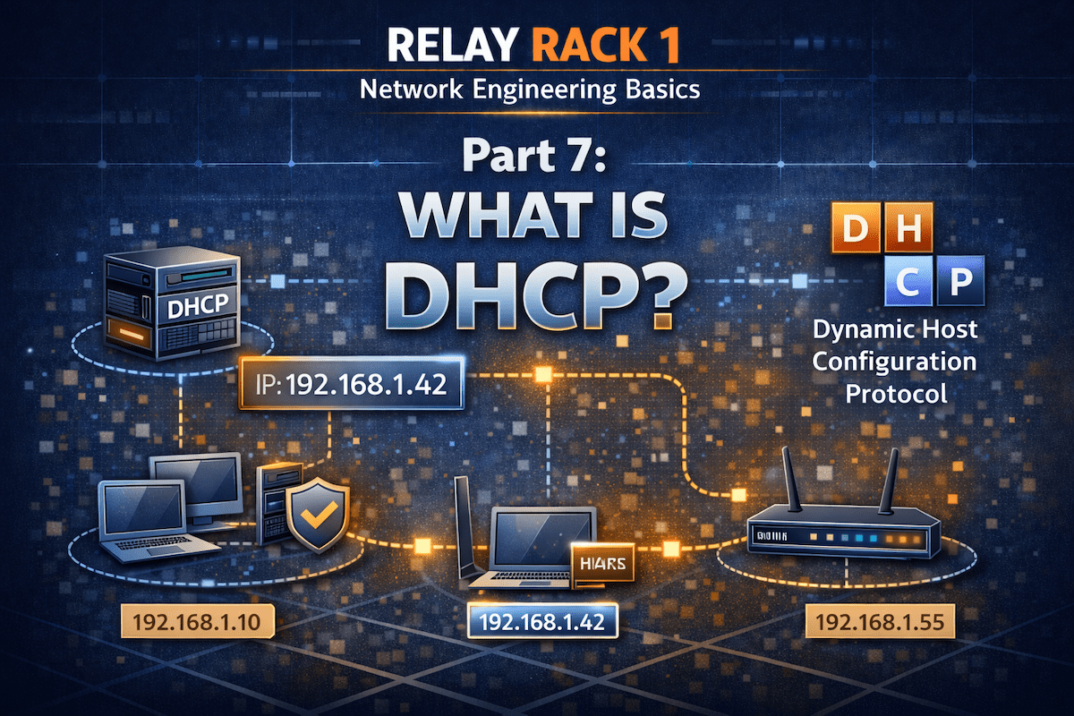 DHCP flow diagram showing how devices automatically receive IP addresses using the DORA process