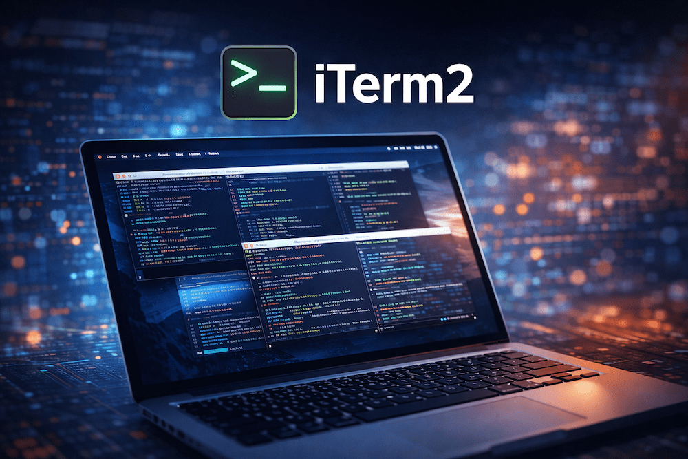 iTerm2 terminal emulator running on macOS with multiple command-line sessions displayed on a laptop screen